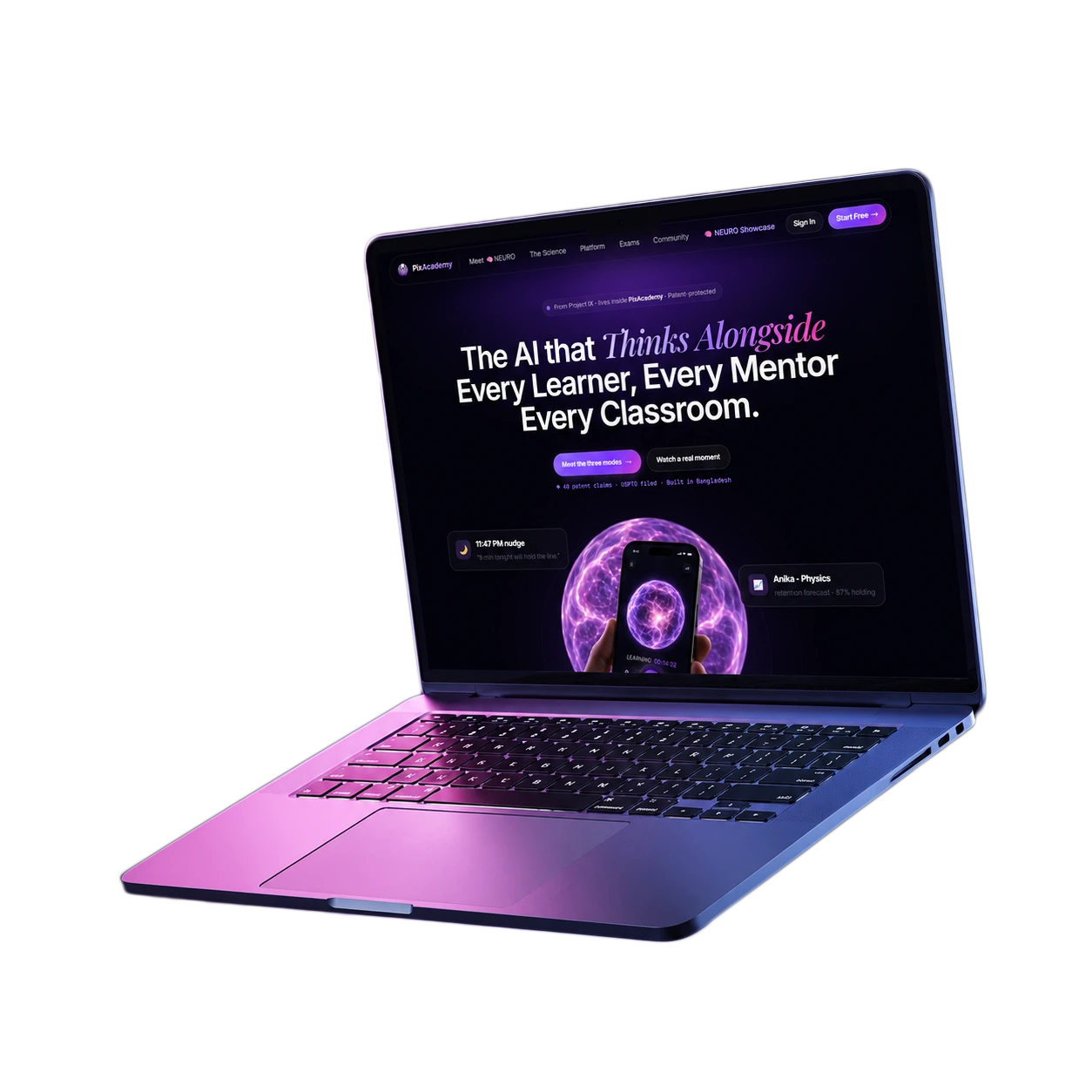 PixAcademy platform on laptop